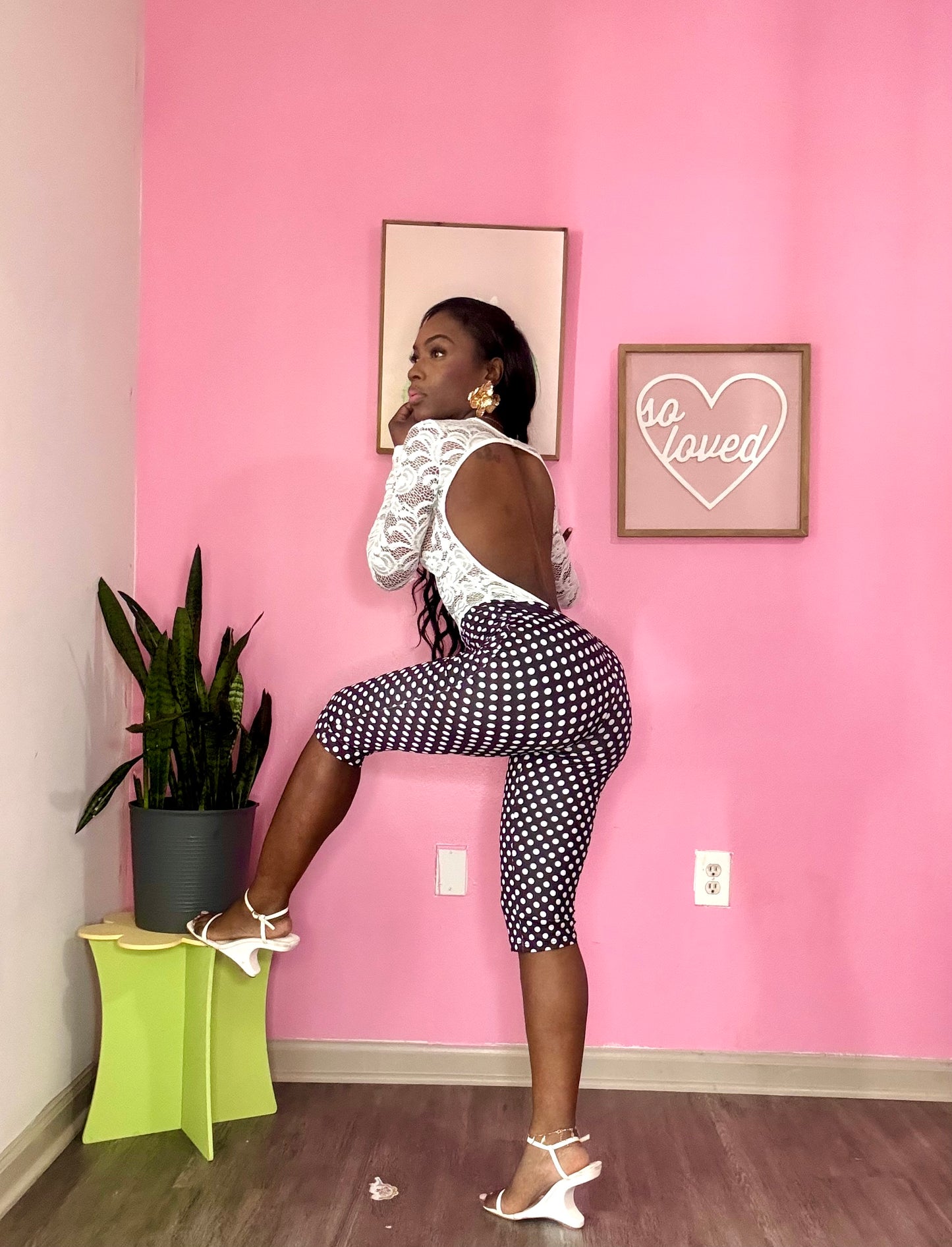 Lace Panel Polka Dot jumpsuit